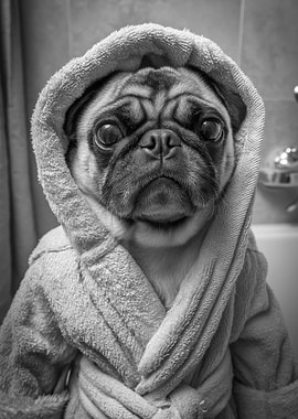 Pug in Bathrobe Funny Bathroom Poster