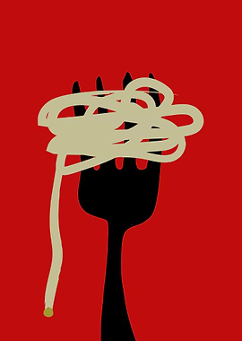 Fork and Spaghetti, Retro Wall Art, Pasta art print, Retro Pasta Print, Trendy Wall Art, Check Print, Dorm Room Decor, Aesthetic Wall Art