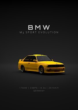 BMW M3 E30 Evo 3 Yellow Front - Specs