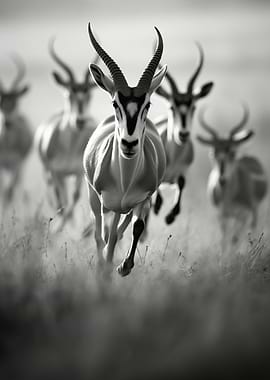 Gazelles Herd Running