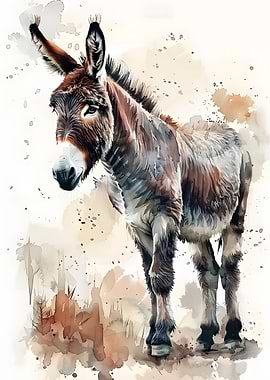 Watercolor Donkey Portrait
