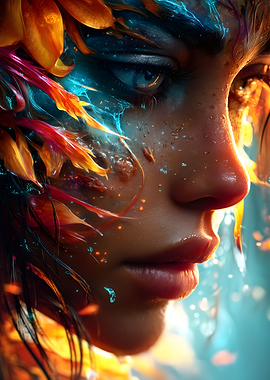 Digital Art Portrait with Floral Elements