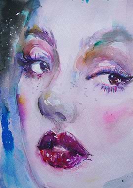 Deamy Whimsical Watercolor Portrait of a Woman