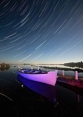 Star Trails Over Boat