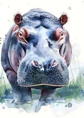 Watercolor Hippo