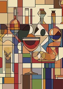 Abstract Geometric Wine Glass Art