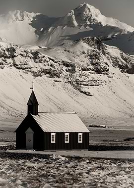 Black Church in Snowy Mountains