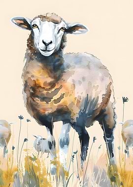 Watercolor Sheep Family