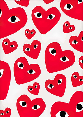 Red Hearts with Eyes Pattern