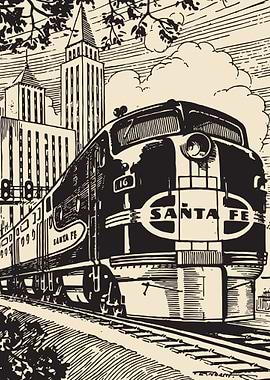 Santa Fe Railroad Train Vintage Streamliner Railway