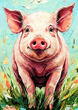Smiling Pig Painting