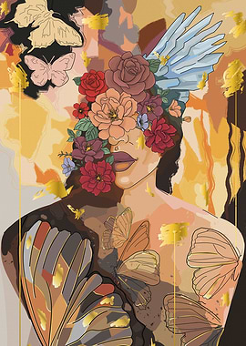 Floral Portrait with Butterflies