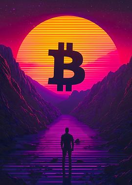Bitcoin Retro Sunset Crypto 80s