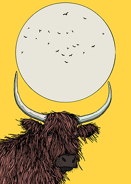 Highland Cow and Moon