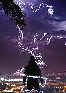 Silhouette in Lightning Storm