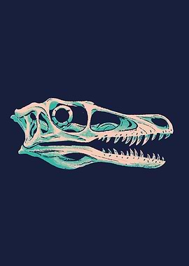 Neon Dinosaur skull fossil of Velociraptor