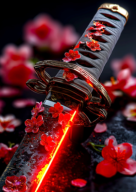 Samurai Sword with Cherry Blossoms