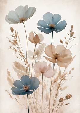 Blue and Beige Floral Art