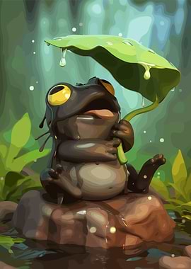 Frog with Leaf Umbrella