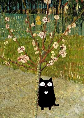 Black Cat Van Gogh Almond Tree