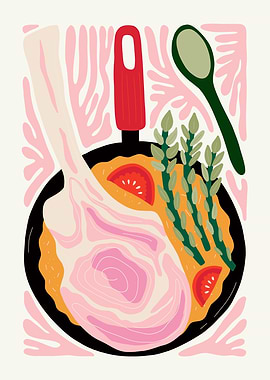 Steak and Asparagus Illustration