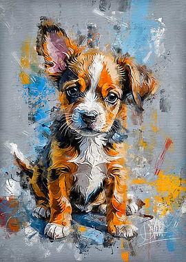 Puppy Portrait in Abstract Style