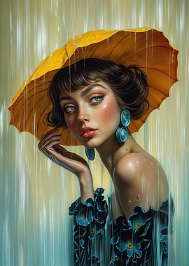 Woman in Rain with Umbrella Hat