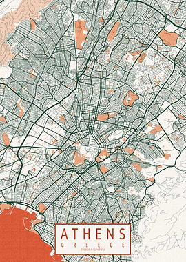 Athens City Map Greece Bohemian