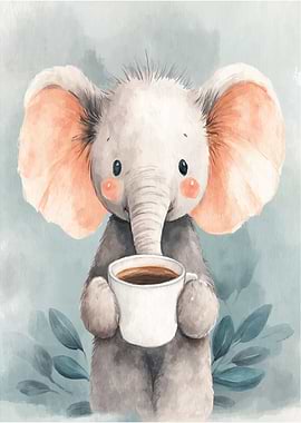 Cute Elephant with Coffee