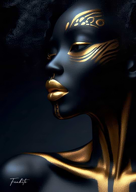Mysterious black woman with golden face paint