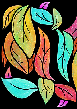 Autumn Colorful Leaves on Black