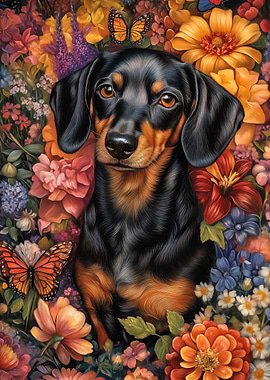 Dachshund in Flowers