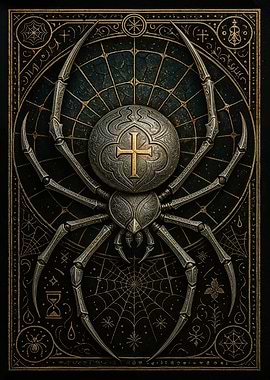 Metallic Spider Cross – Gothic Medieval Insect Poster