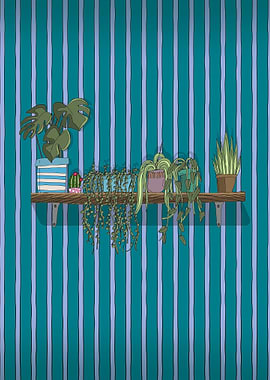 Plant Shelf on Striped Wall