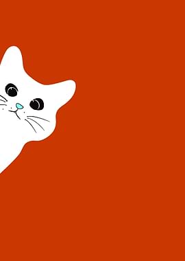 White Cat on Red Background