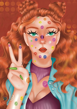 Smiling Girl with Stickers