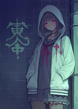 Anime Girl in Hoodie Gaming