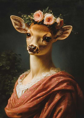 Fawn Portrait with Flowers