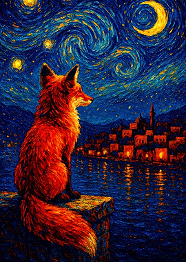 Red Fox Under Starry Night