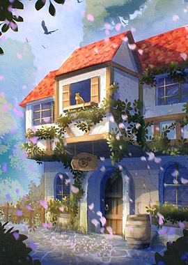 Cozy Cottage with Cat in the Window