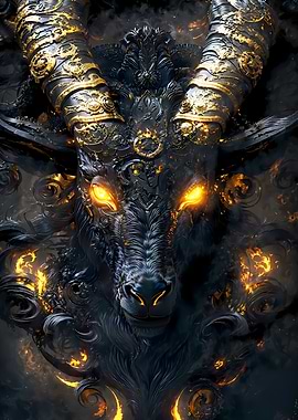 Devil Black Goat with Golden Horns