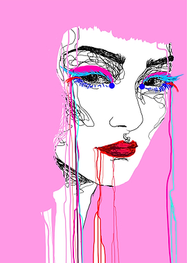 Pink Hair Fashion Illustration Woman Portrait