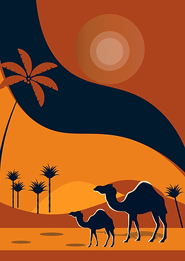 Desert Sunset with Camels