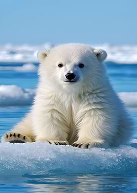 Polar Bear Cub on Ice Floe