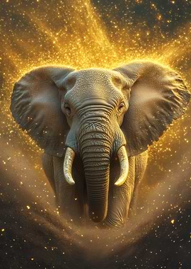 Majestic Elephant in Golden Dust