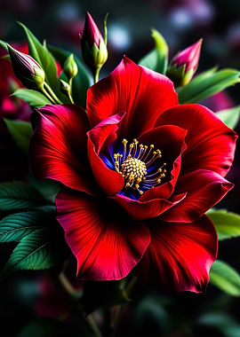 Red Flower with Blue Center