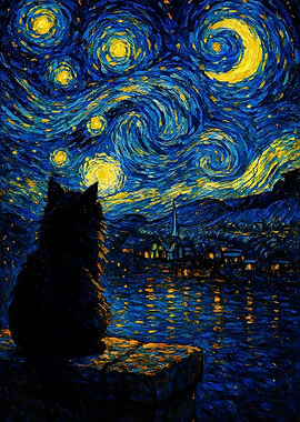 Starry Night And The Cat