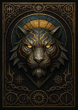 Tiger Head in Chains – Gothic Fantasy Warrior Poster