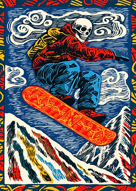 Abstract Skeleton Snowboarder