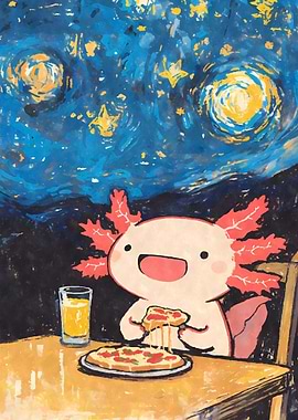 Kawaii Axoloti Eating Pizza